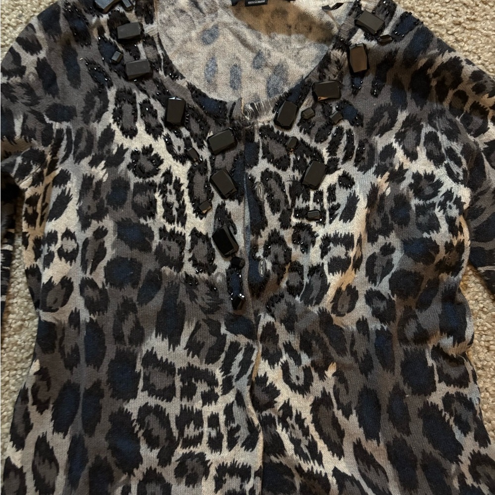 Elegant Leopard Print Beaded Women's Blouse
